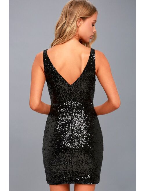 Lulus Champagne Showers Black Sequin Bodycon Dress