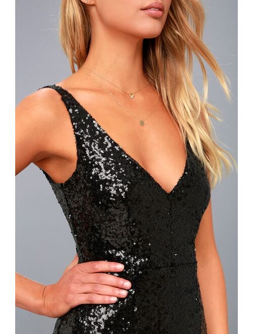 Lulus Champagne Showers Black Sequin Bodycon Dress