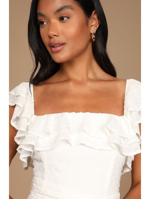 Lulus Dear To My Heart White Swiss Dot Tiered Ruffled Midi Dress