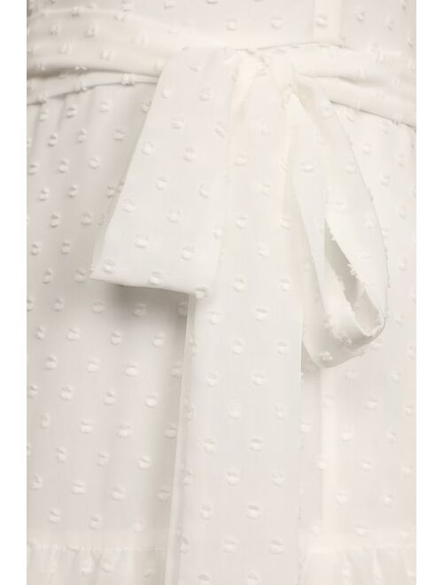 Lulus Dear To My Heart White Swiss Dot Tiered Ruffled Midi Dress