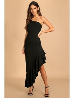 Steal a Glance Forest Green One-Shoulder Asymmetrical Midi Dress