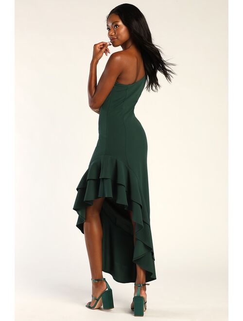 Lulus Steal a Glance Forest Green One-Shoulder Asymmetrical Midi Dress