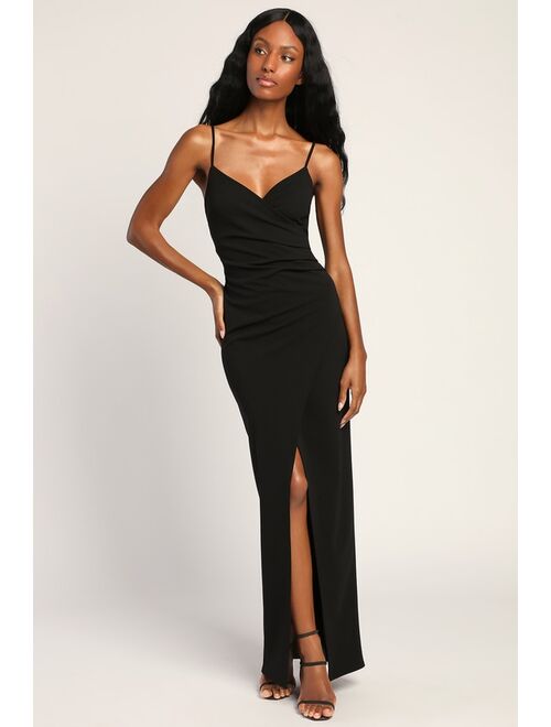 Lulus Sweetest Admirer Black Ruched Surplice Maxi Dress