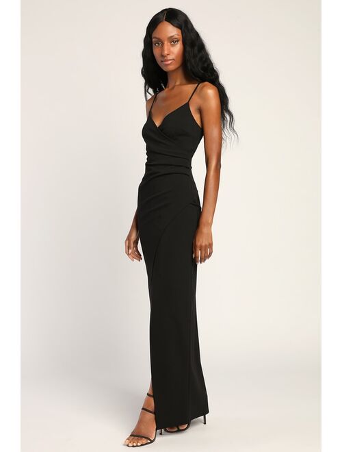 Lulus Sweetest Admirer Black Ruched Surplice Maxi Dress