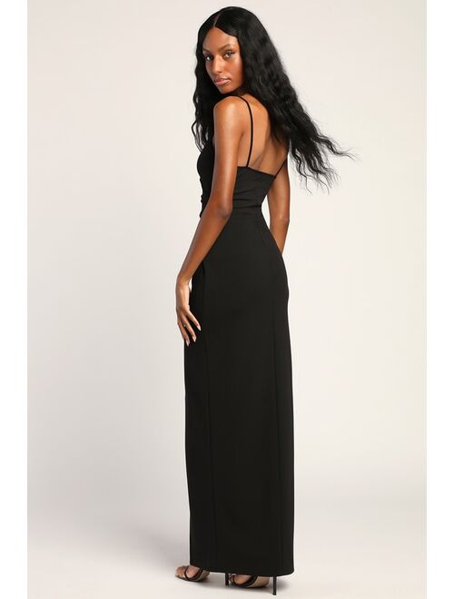 Lulus Sweetest Admirer Black Ruched Surplice Maxi Dress