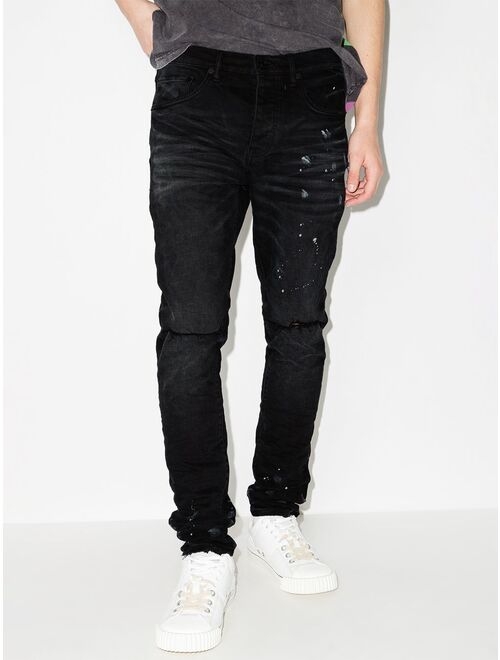 Purple Brand paint splatter-effect skinny jeans