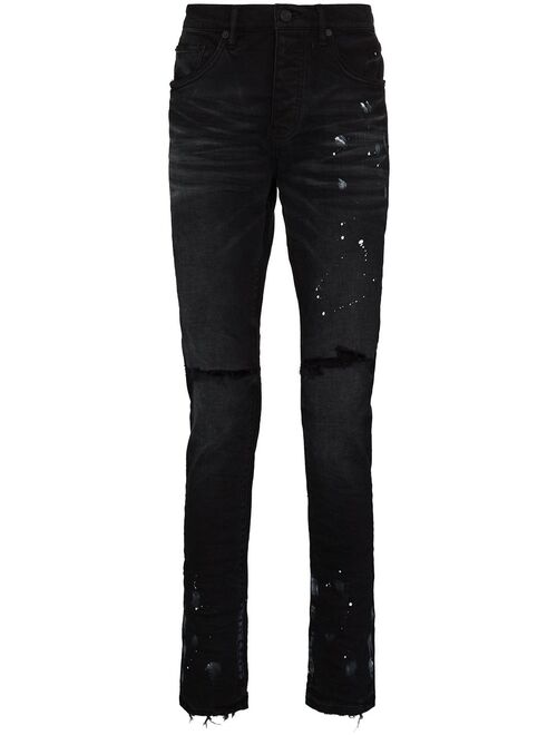 Purple Brand paint splatter-effect skinny jeans