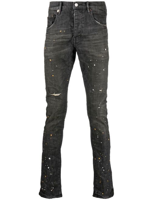 Purple Brand paint-splattered slim-cut jeans