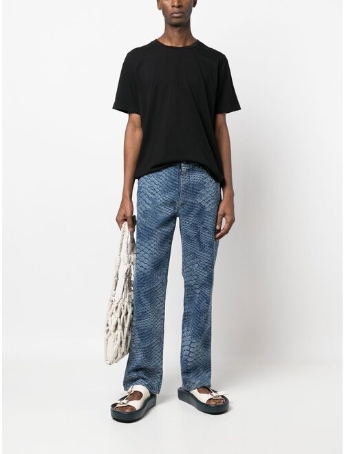 MM6 Maison Margiela Blue Snakeskin Print Flared Jeans