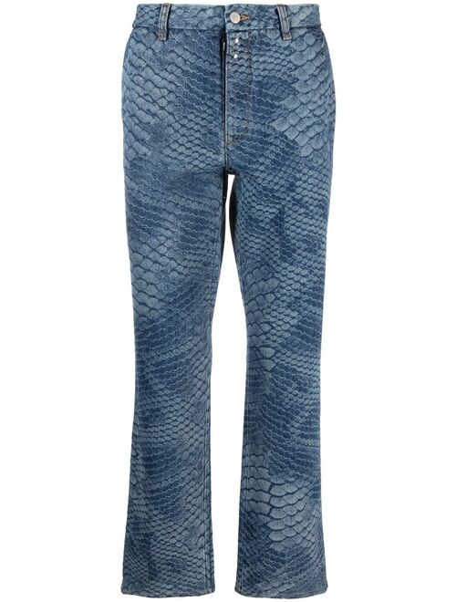 MM6 Maison Margiela Blue Snakeskin Print Flared Jeans