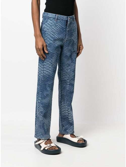 MM6 Maison Margiela Blue Snakeskin Print Flared Jeans