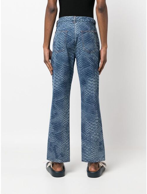 MM6 Maison Margiela Blue Snakeskin Print Flared Jeans