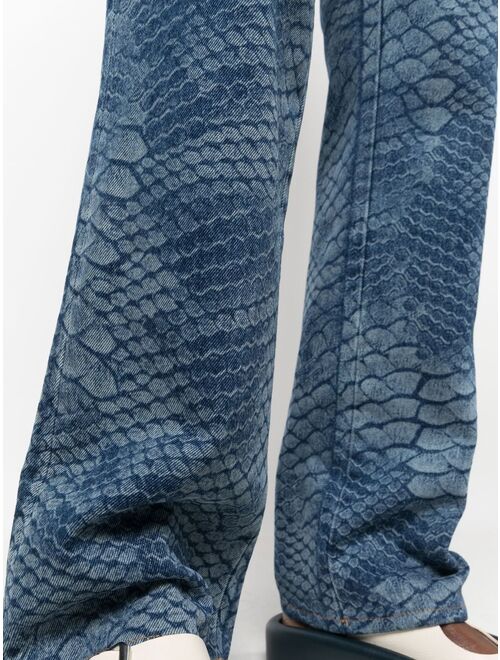 MM6 Maison Margiela Blue Snakeskin Print Flared Jeans