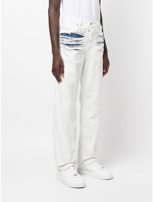 Diesel ripped layered straight-leg jeans