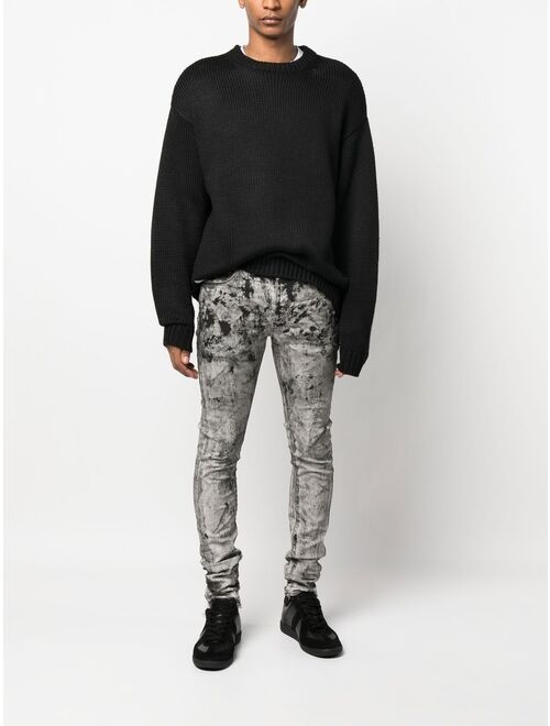 Purple Brand paint splatter-print skinny jeans