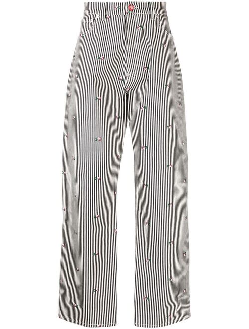 Kenzo Blue Striped Floral Print Straight Leg Jeans