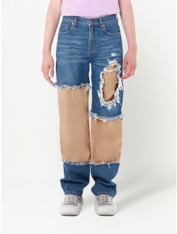 Blue Distressed Straight Leg Jeans