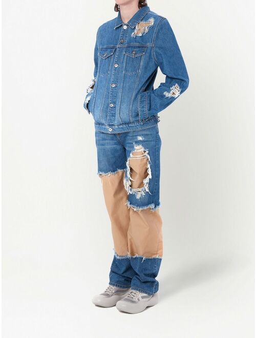 Blue Distressed Straight Leg Jeans