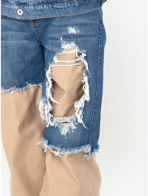 Blue Distressed Straight Leg Jeans