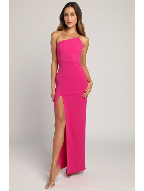 Lulus Keeper of My Heart Magenta One-Shoulder Maxi Dress