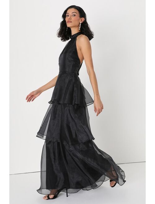 Lulus Perfect Beauty Black Organza Backless Tiered Maxi Dress