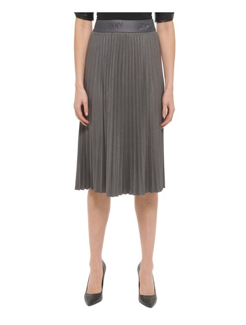 DKNY Women's Plisse Pleated Faux Suede Skirt