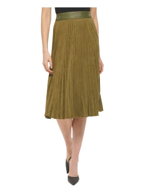 DKNY Women's Plisse Pleated Faux Suede Skirt