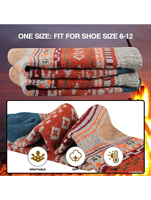 COOVAN Mens Wool Socks 5 Pairs Warm Thick Winter Wool Socks for Men Hiking Cozy Knit Thermal Crew Socks