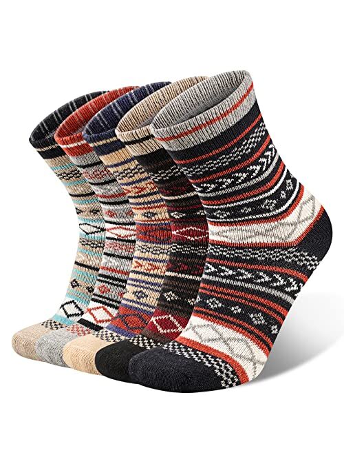 COOVAN Mens Wool Socks 5 Pairs Warm Thick Winter Wool Socks for Men Hiking Cozy Knit Thermal Crew Socks