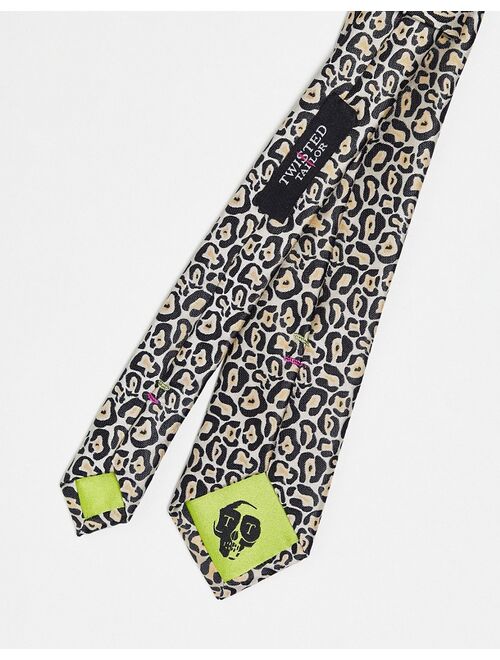 Twisted Tailor tie in black will all over leopard print