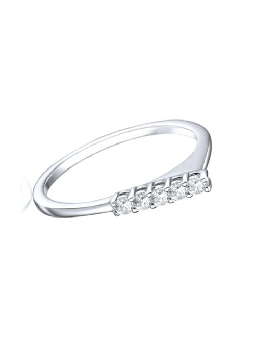 GENEVIVE Rhodium-Plated with Cubic Zirconia Chevron Tower Slender Stacking Ring in Sterling Silver