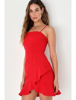 Romantic Times Red Ruffled Bodycon Mini Dress