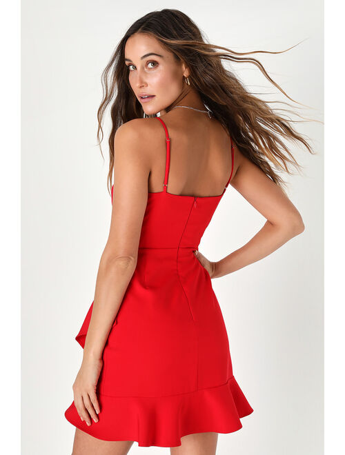 Lulus Romantic Times Red Ruffled Bodycon Mini Dress