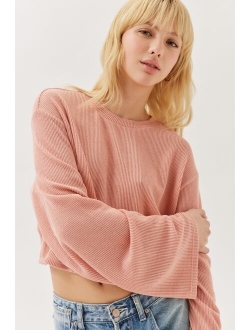 Remnants Drippy Sleeve Ribbed Crew Neck Top