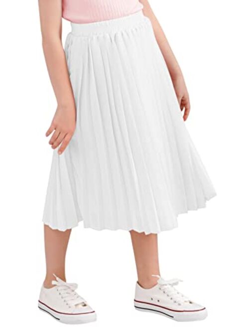 GORLYA Girls Chiffon Pleated Elastic High Waist A-Line Boho Swing Maxi Long Skirt 4-14T