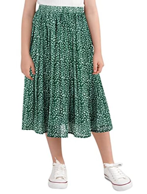 GORLYA Girls Chiffon Pleated Elastic High Waist A-Line Boho Swing Maxi Long Skirt 4-14T