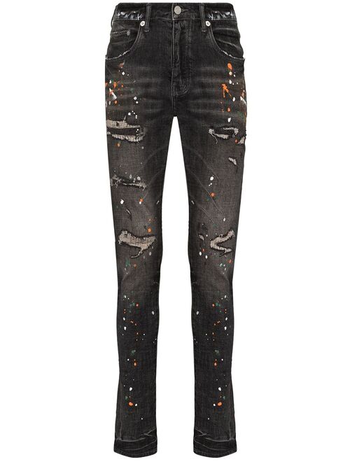 Purple Brand paint-splatter slim-fit jeans