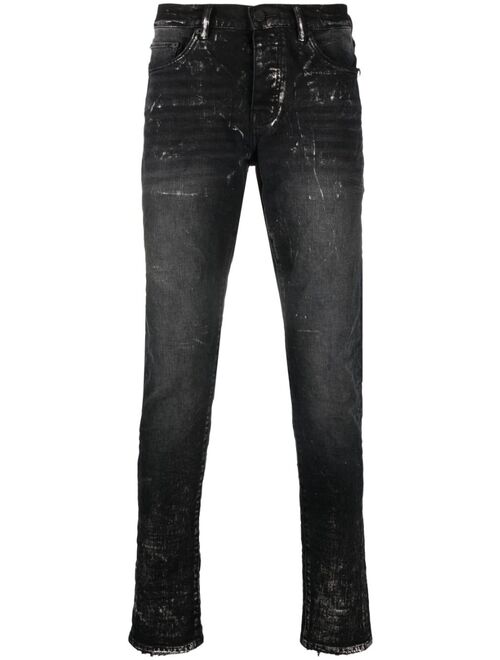 Purple Brand paint splatter-print skinny-cut jeans