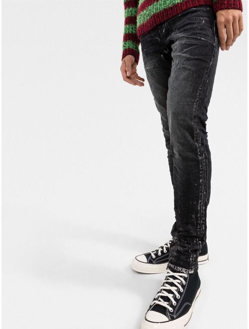 Purple Brand paint splatter-print skinny-cut jeans