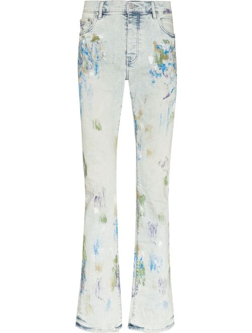 Purple Brand paint-splatter bootcut jeans