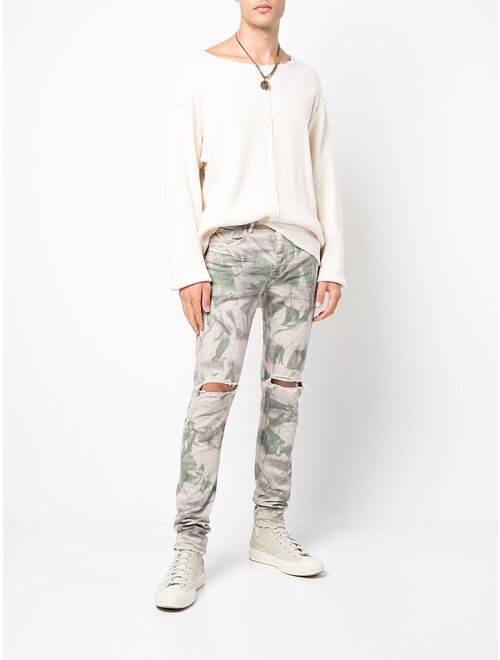 Purple Brand acid-wash distressed camo-print jeans