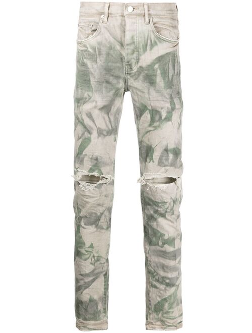 Purple Brand acid-wash distressed camo-print jeans