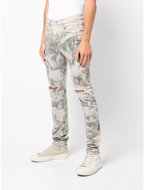 Purple Brand acid-wash distressed camo-print jeans