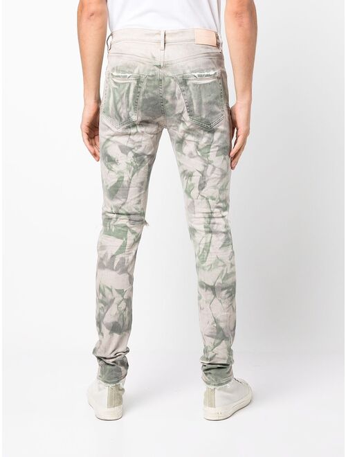 Purple Brand acid-wash distressed camo-print jeans