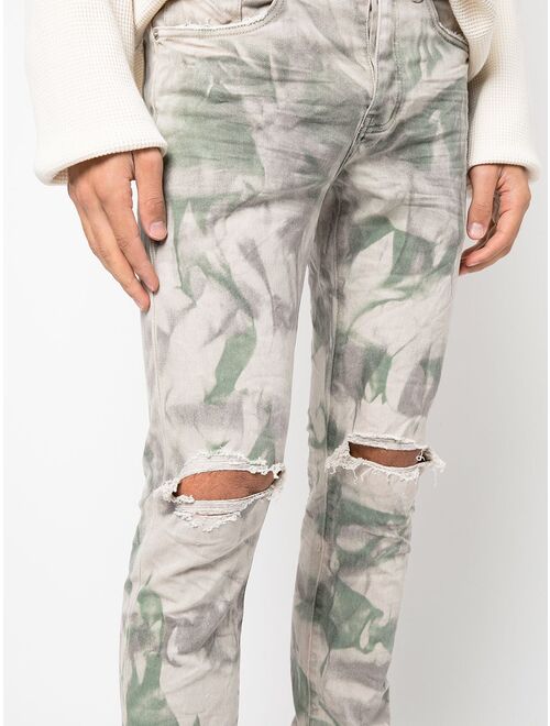 Purple Brand acid-wash distressed camo-print jeans