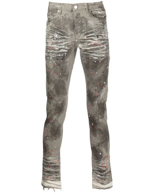 Purple Brand distressed paint-splatter skinny jeans