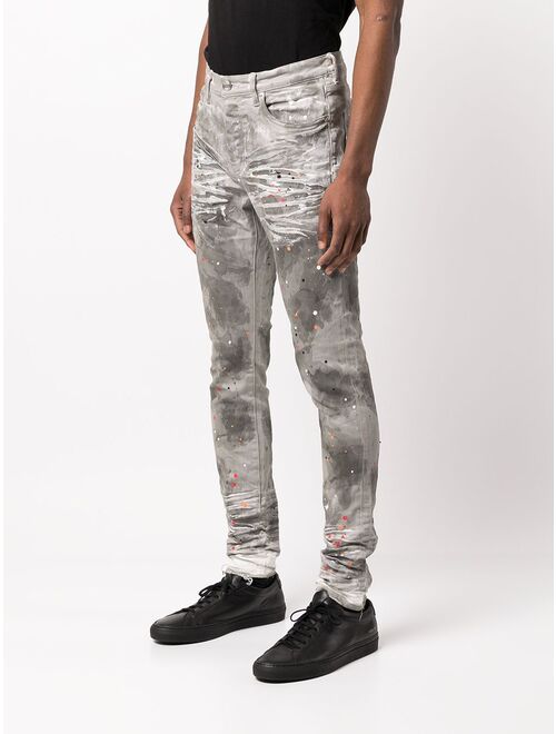 Purple Brand distressed paint-splatter skinny jeans