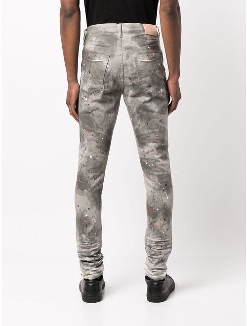 Purple Brand distressed paint-splatter skinny jeans