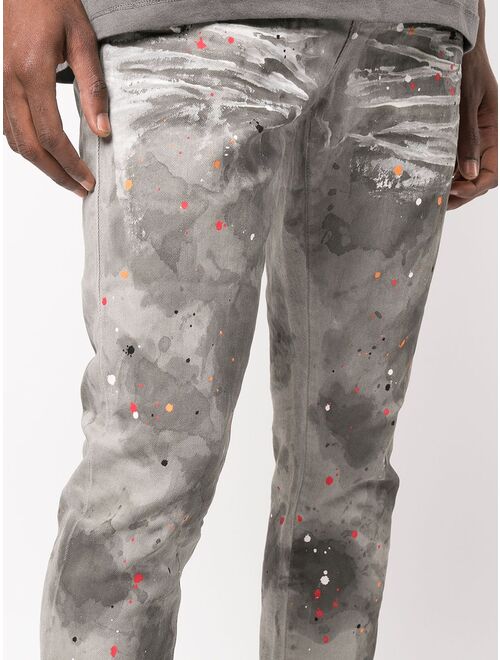 Purple Brand distressed paint-splatter skinny jeans