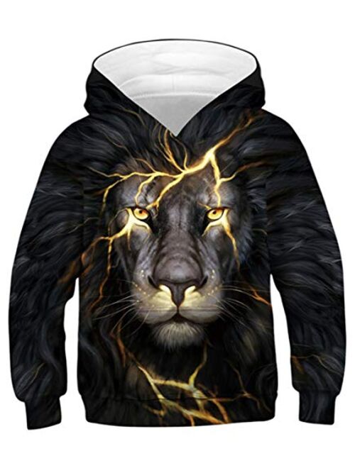 Ahegao 6-16 Years Boys Animal Graphics Hoodies Pullover for Kids Casual Sweatshirts for Boys with Pocket